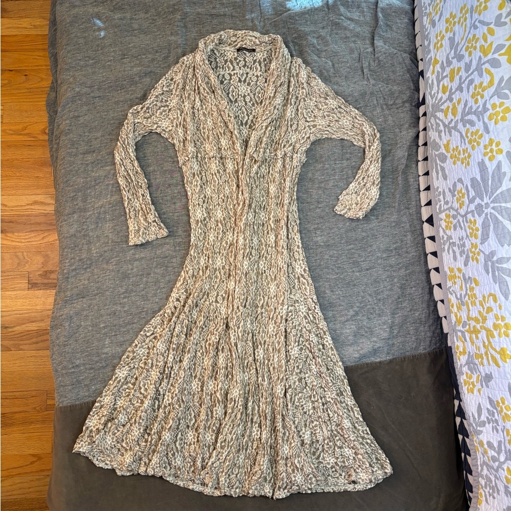 Surrealist Cream Knit Lace Duster Pucker Jacket